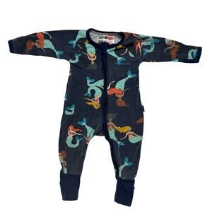 BONDS Zip Wondersuit One-Piece Pajama in Blue Mermaids Size 3-6 months Cotton